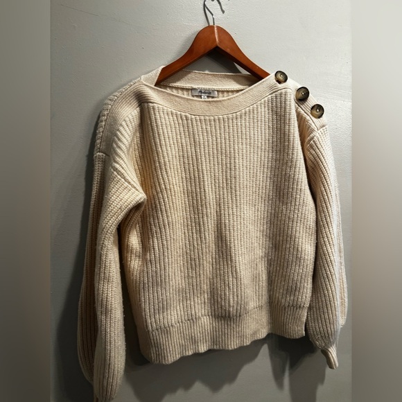 Madewell Beige Button-Shoulder Sweater wool warm winter cabin core cottage - Picture 2 of 15